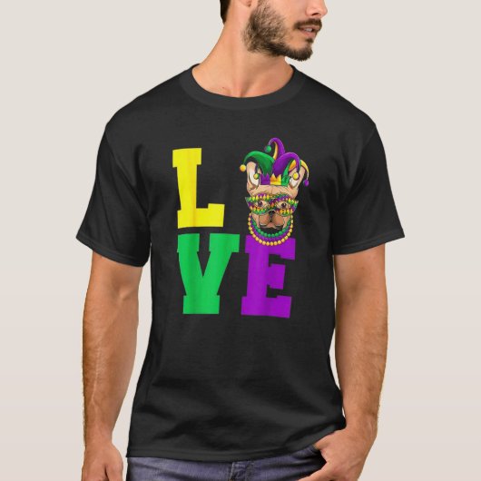 Franse Bull Dog Mardi Gras Masker T-shirt (Voorkant)
