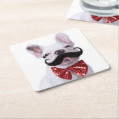 Franse bull dog puppy met snor kartonnen onderzetters (Schuin)