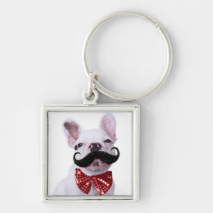Franse bull dog puppy met snor sleutelhanger