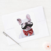 Franse bull dog puppy met snor vierkante sticker (Envelop)