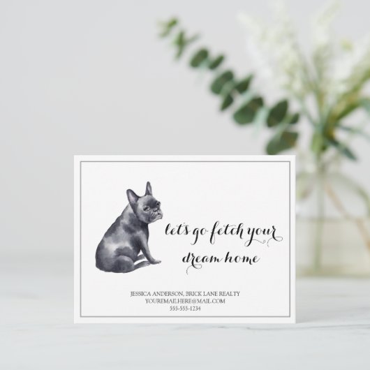Franse Bull Dog Real Estate Kopen Marketing Briefkaart (Staand voorkant)