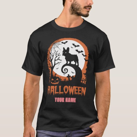 Franse Bulld0g en Maan Grappig Halloween Custom T-shirt (Voorkant)