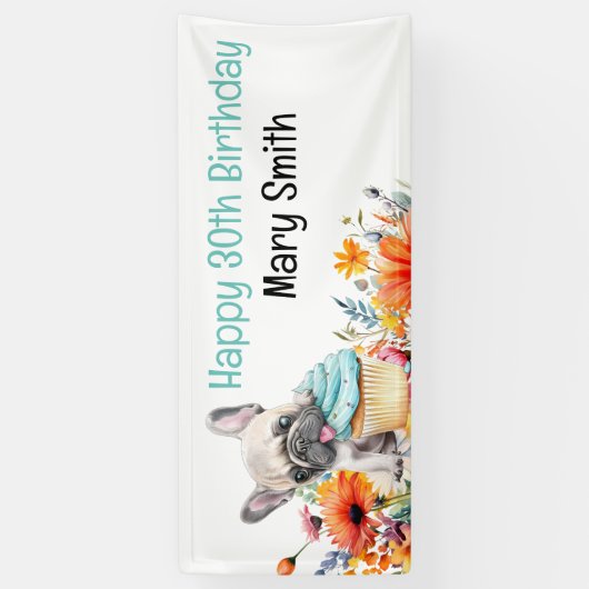 Franse Bulldog 30ste verjaardagsfeest Spandoek (Verticaal)