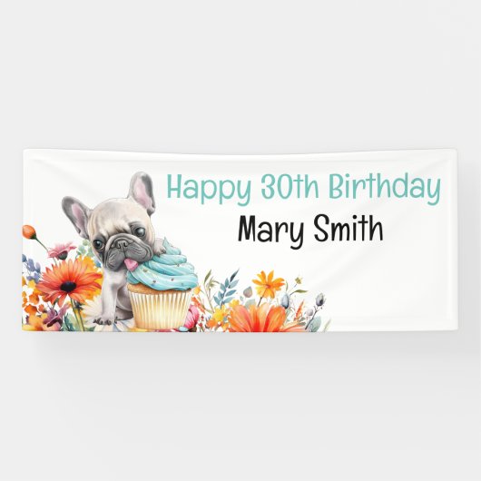 Franse Bulldog 30ste verjaardagsfeest Spandoek (Horizontaal)