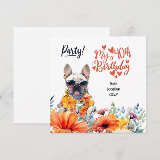 Franse Bulldog 40ste verjaardagsfeest Kaart (Voorkant / Achterkant)