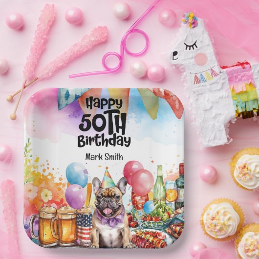 Franse Bulldog 50ste verjaardagsfeest Papieren Bordje (Feest)