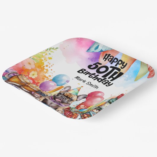 Franse Bulldog 50ste verjaardagsfeest Papieren Bordje (Gebogen)