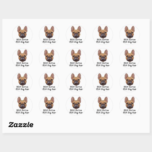 Franse Bulldog 80% Katoen 20% Hair Frenchie Ronde Sticker (Vel)