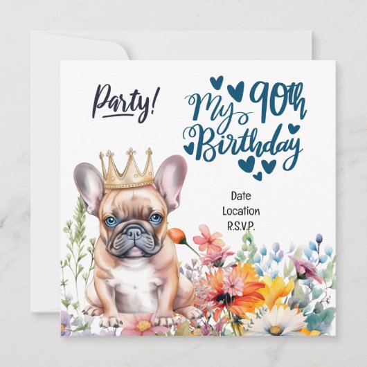 Franse Bulldog 90ste verjaardagsfeest Kaart (Voorkant)