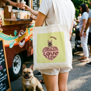 Franse Bulldog Aangepaste Foto en Naam Liefdeclub Tote Bag