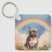 Franse bulldog aangepaste hondennaam regenboog fra sleutelhanger (Voorkant)