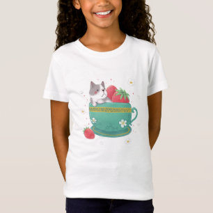 Franse Bulldog, Aardbeien & Cup Illustratie T-shirt
