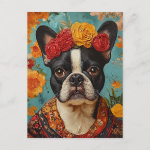 Franse Bulldog als Frida Kahlo Briefkaart