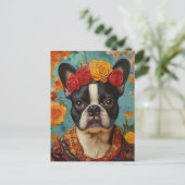 Franse Bulldog als Frida Kahlo Briefkaart (Staand voorkant)