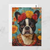 Franse Bulldog als Frida Kahlo Briefkaart (Voorkant / Achterkant)
