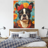 Franse Bulldog als Frida Kahlo Canvas Afdruk (Insitu (Slaapkamer))
