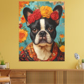 Franse Bulldog als Frida Kahlo Canvas Afdruk (Insitu (Woonkamer))