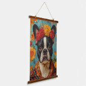Franse Bulldog als Frida Kahlo Hangend Wandkleed (Gebogen)