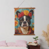 Franse Bulldog als Frida Kahlo Hangend Wandkleed (Slaapkamer)