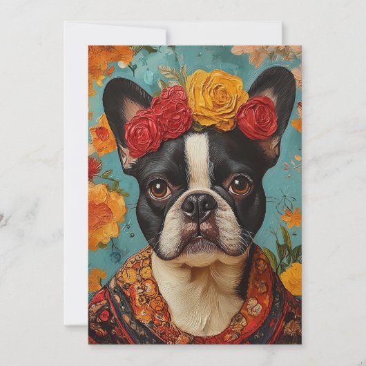 Franse Bulldog als Frida Kahlo Kaart (Voorkant)