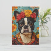 Franse Bulldog als Frida Kahlo Kaart (Staand voorkant)