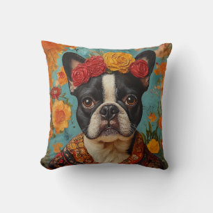 Franse Bulldog als Frida Kahlo Kussen