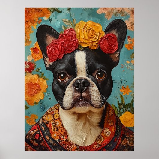 Franse Bulldog als Frida Kahlo Poster (Voorkant)