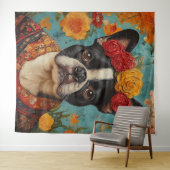 Franse Bulldog als Frida Kahlo Wandkleed (In Situ (horizontaal))