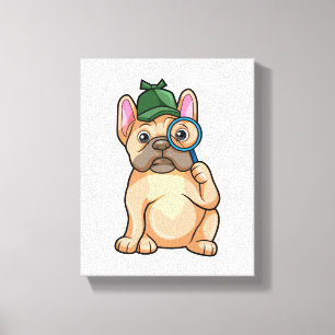 Franse bulldog als rechercheur met vergrootglas canvas afdruk