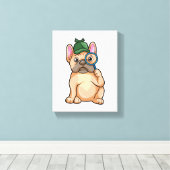 Franse bulldog als rechercheur met vergrootglas canvas afdruk (Insitu (Houten vloer))