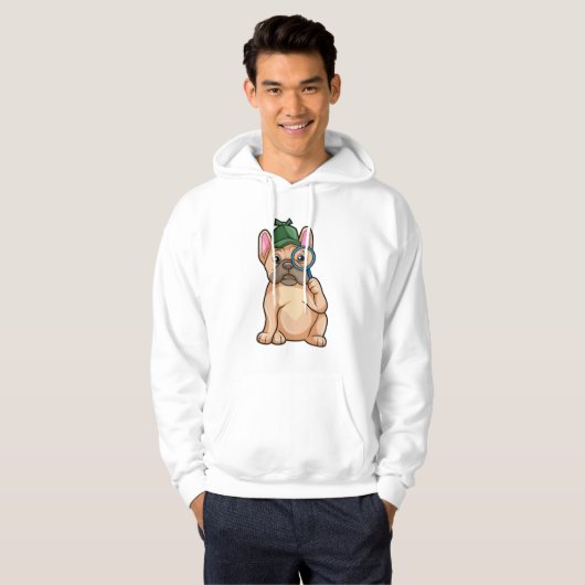 Franse bulldog als rechercheur met vergrootglas hoodie (Voorkant volledig)
