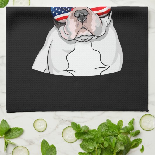 Franse Bulldog American Flag op 4 juli Theedoek (Gevouwen)