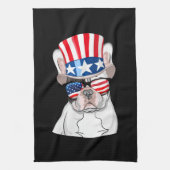 Franse Bulldog American Flag op 4 juli Theedoek (Verticaal)