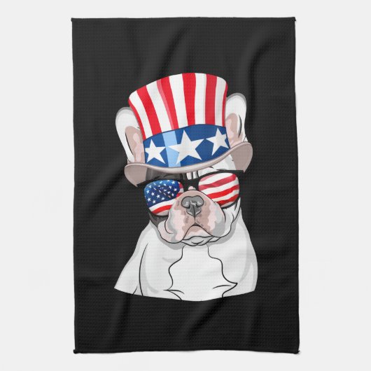 Franse Bulldog American Flag op 4 juli Theedoek (Verticaal)