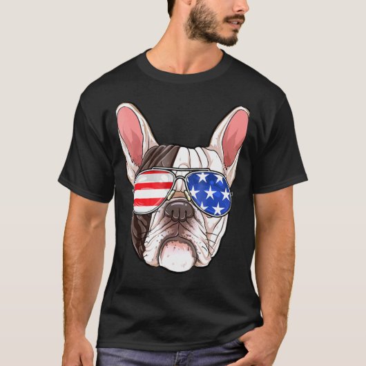 Franse Bulldog American Sunbril, 4 juli Dog T-shirt (Voorkant)