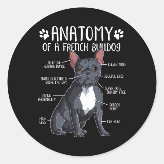 Franse Bulldog Anatomie Frenchie Hondenliefhebber Ronde Sticker (Voorkant)