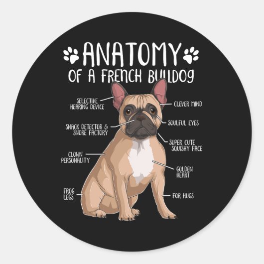 Franse Bulldog Anatomy Frenchie Hondenliefhebber E Ronde Sticker (Voorkant)