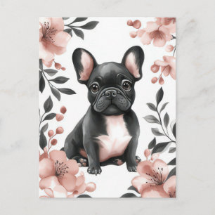 Franse Bulldog Aquarel Bloem Briefkaart