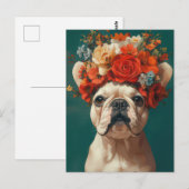 Franse Bulldog Aquarel Bloem Briefkaart (Voorkant / Achterkant)