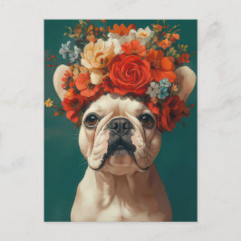 Franse Bulldog Aquarel Bloem Briefkaart
