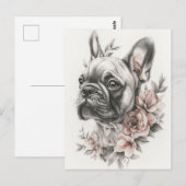 Franse Bulldog Aquarel Bloem Briefkaart (Voorkant / Achterkant)