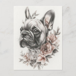 Franse Bulldog Aquarel Bloem Briefkaart