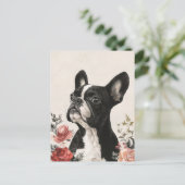 Franse Bulldog Aquarel Bloem Briefkaart (Staand voorkant)