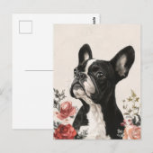 Franse Bulldog Aquarel Bloem Briefkaart (Voorkant / Achterkant)