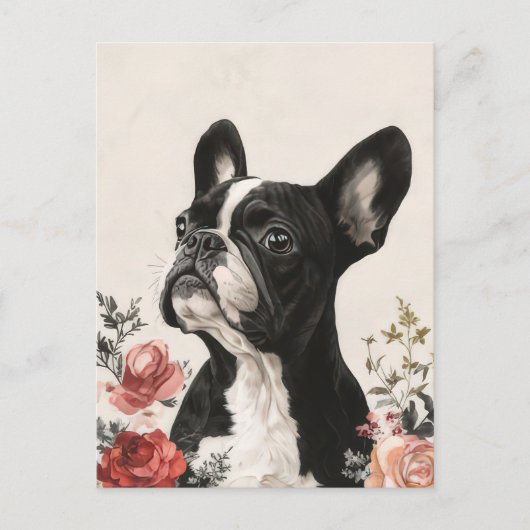 Franse Bulldog Aquarel Bloem Briefkaart (Voorkant)