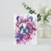 Franse Bulldog Aquarel Bloem Briefkaart (Staand voorkant)