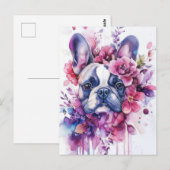 Franse Bulldog Aquarel Bloem Briefkaart (Voorkant / Achterkant)
