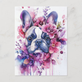 Franse Bulldog Aquarel Bloem Briefkaart