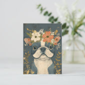 Franse Bulldog Aquarel Bloem Briefkaart (Staand voorkant)