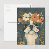 Franse Bulldog Aquarel Bloem Briefkaart (Voorkant / Achterkant)